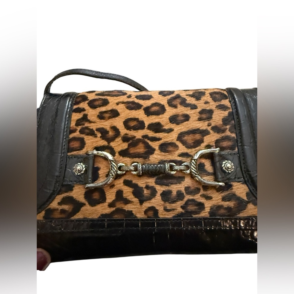 Vintage Brighton Animal Print Black Leather Tote Crossbody - Picture 3 of 16